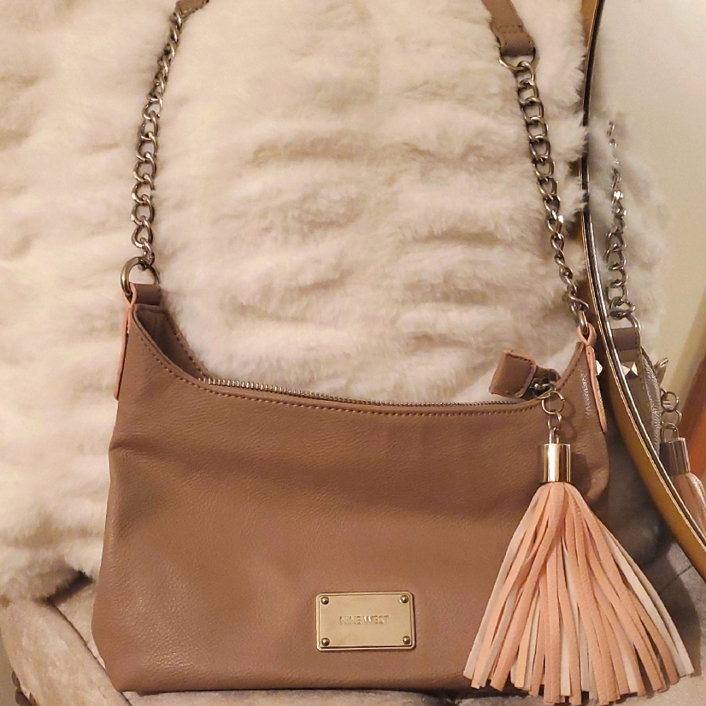 Nine West Tan Crossbody Bag with Chain-Link Strap